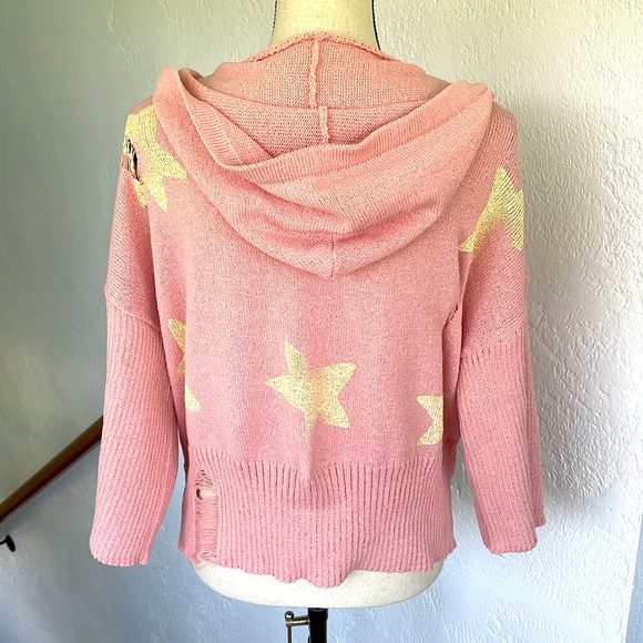 POL Womens Distressed‎ Pink with Yellow Stars Sweater Hoodie NWOT Size Medium - Picture 4 of 6